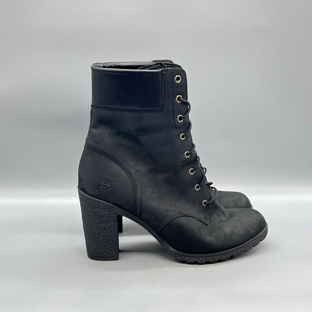 Timberland Boots Womens 11 Black Nubuck Glancy Ankle Combat Lace Up Heel Shoes